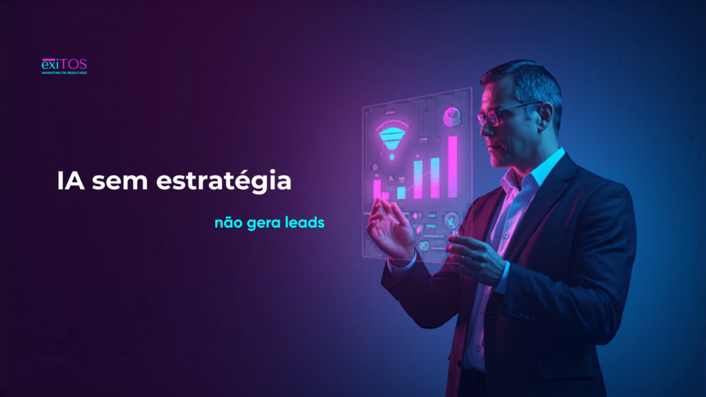 Profissional analisando dashboard de inteligência artificial e marketing estratégico para geração de leads B2B
